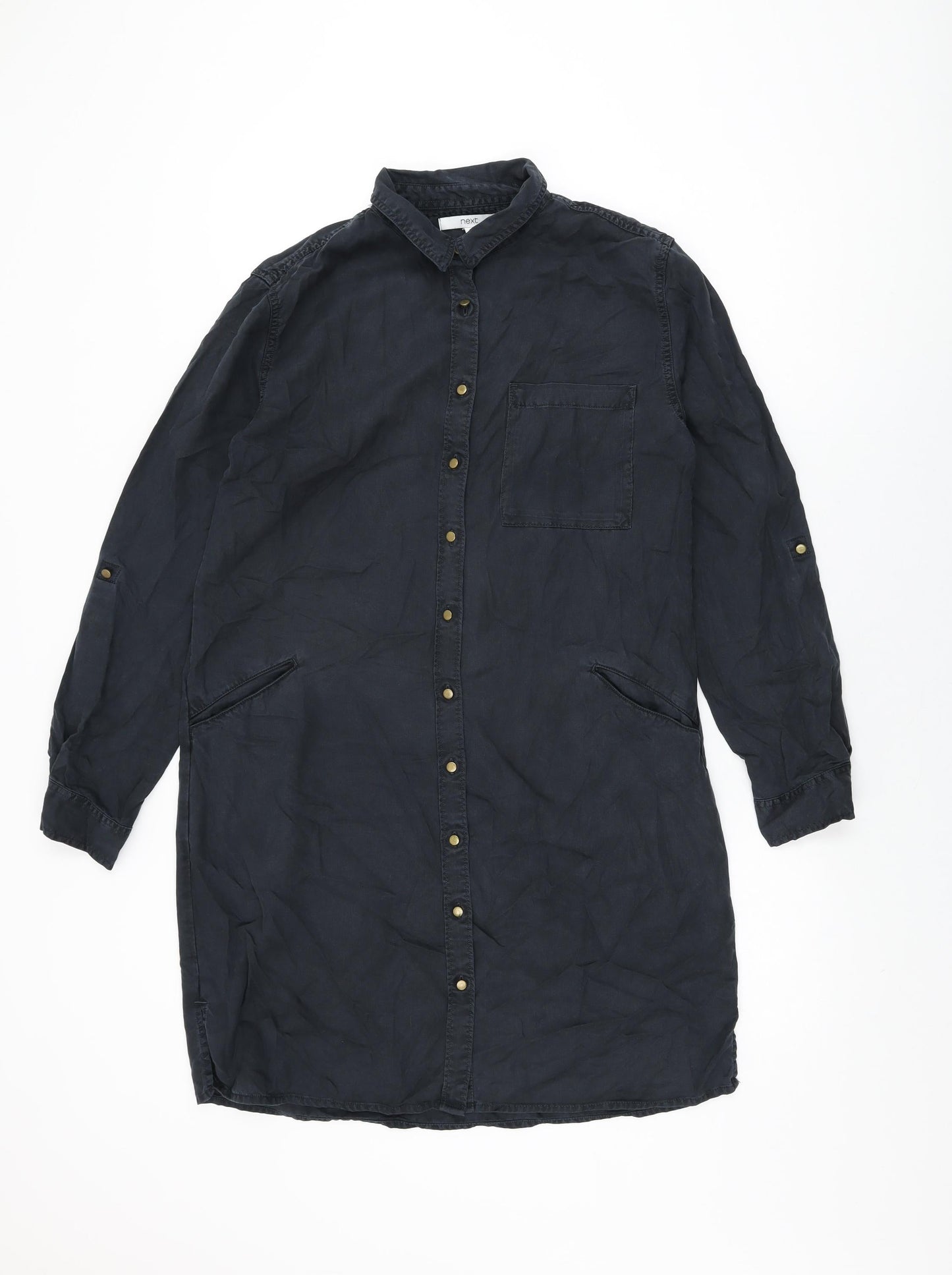 NEXT Womens Black Lyocell Shift Size 10 Collared Button