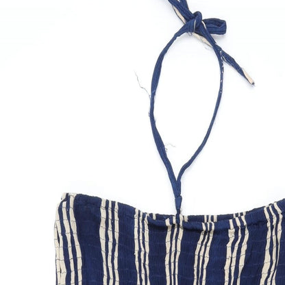 Pebble Bay Womens Blue Striped Viscose Shift Size M Off the Shoulder Tie