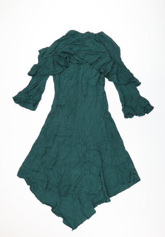 Warehouse Womens Green Viscose A-Line Size 8 Round Neck Button