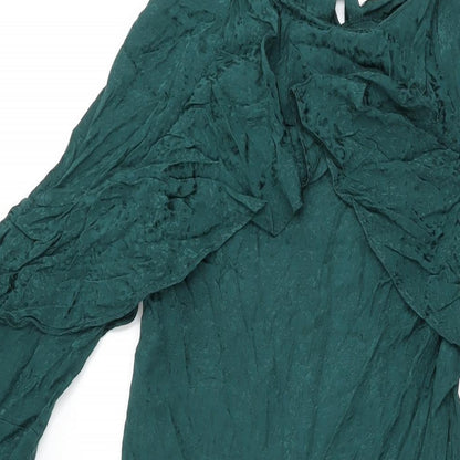 Warehouse Womens Green Viscose A-Line Size 8 Round Neck Button
