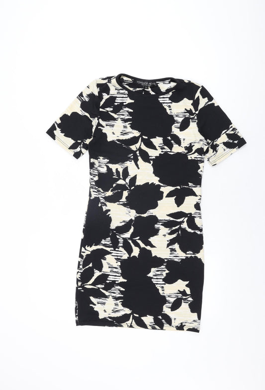 Topshop Womens Black Geometric Polyester Bodycon Size 12 Round Neck Pullover