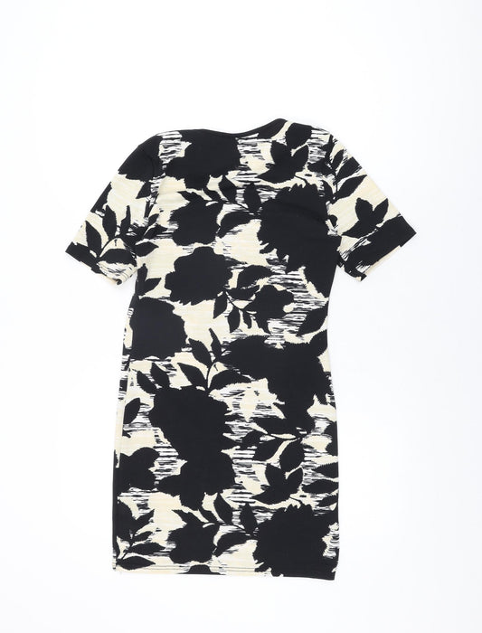 Topshop Womens Black Geometric Polyester Bodycon Size 12 Round Neck Pullover