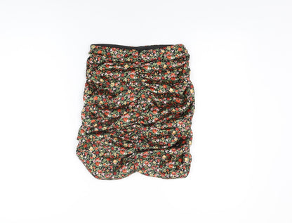Zara Womens Black Floral Polyester Mini Skirt Size S Zip