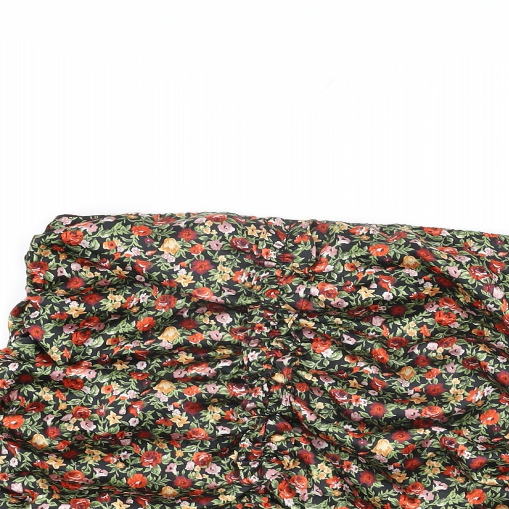 Zara Womens Black Floral Polyester Mini Skirt Size S Zip