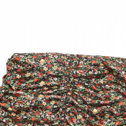 Zara Womens Black Floral Polyester Mini Skirt Size S Zip