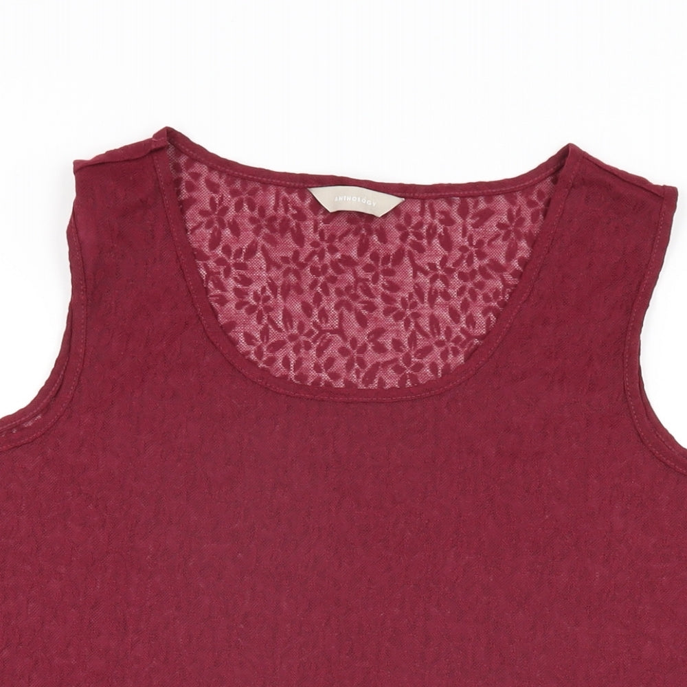 Anthology Womens Red Floral Polyester Basic T-Shirt Size 14 Round Neck