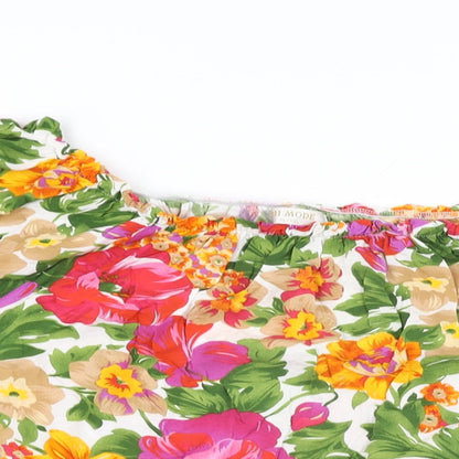 DH Mode Womens White Floral Cotton Basic T-Shirt Size XL Round Neck