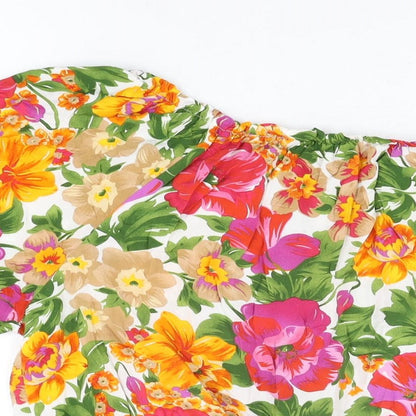 DH Mode Womens White Floral Cotton Basic T-Shirt Size XL Round Neck