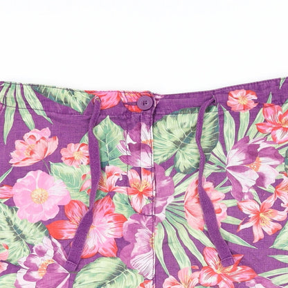 Marks and Spencer Womens Purple Floral Linen A-Line Skirt Size 10 Zip