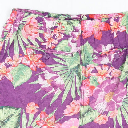 Marks and Spencer Womens Purple Floral Linen A-Line Skirt Size 10 Zip