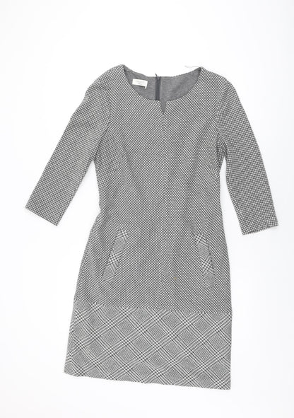 APANAGE Womens Grey Geometric Polyester Shift Size 12 Round Neck Zip