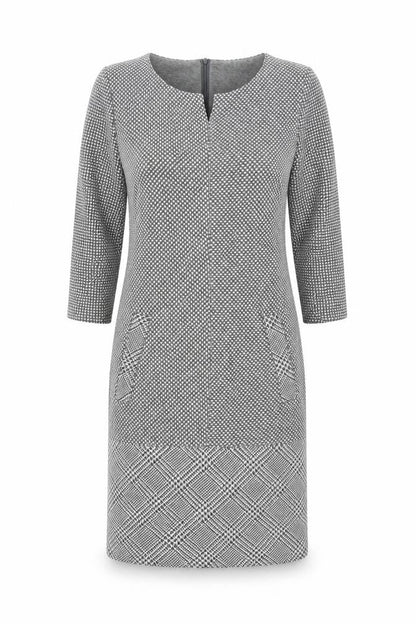 APANAGE Womens Grey Geometric Polyester Shift Size 12 Round Neck Zip