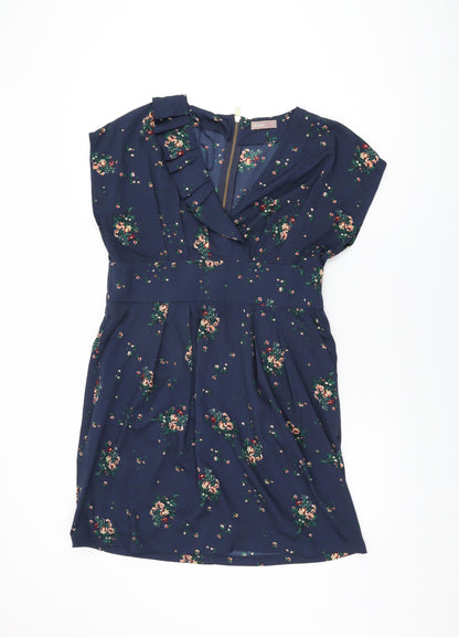 A/Wear Womens Blue Floral Polyester Shift Size 16 V-Neck Zip