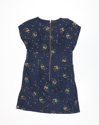 A/Wear Womens Blue Floral Polyester Shift Size 16 V-Neck Zip