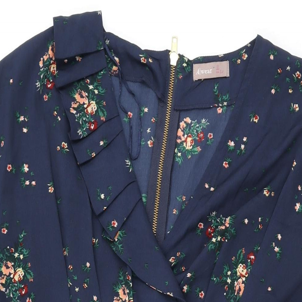 A/Wear Womens Blue Floral Polyester Shift Size 16 V-Neck Zip