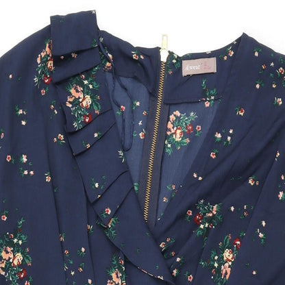 A/Wear Womens Blue Floral Polyester Shift Size 16 V-Neck Zip