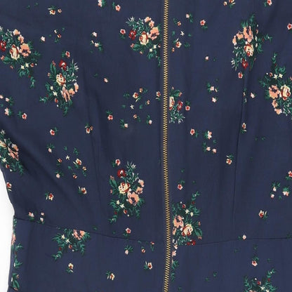 A/Wear Womens Blue Floral Polyester Shift Size 16 V-Neck Zip