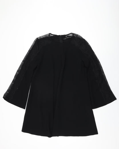 Zara Womens Black Polyester Shift Size M Round Neck Zip