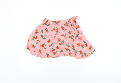 Topshop Womens Pink Floral Viscose Mini Skirt Size 8 Zip