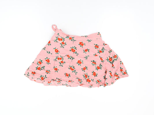 Topshop Womens Pink Floral Viscose Mini Skirt Size 8 Zip