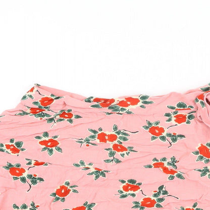 Topshop Womens Pink Floral Viscose Mini Skirt Size 8 Zip