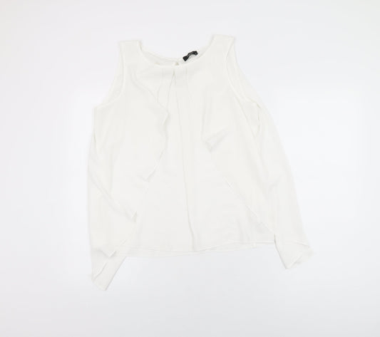 M&Co Womens White Polyester Basic Blouse Size 14 Round Neck