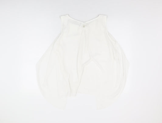 M&Co Womens White Polyester Basic Blouse Size 14 Round Neck