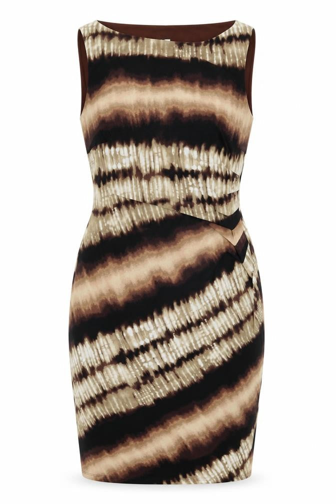 Anne Klein Womens Brown Geometric Polyester Bodycon Size 12 V-Neck Pullover