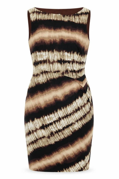 Anne Klein Womens Brown Geometric Polyester Bodycon Size 12 V-Neck Pullover