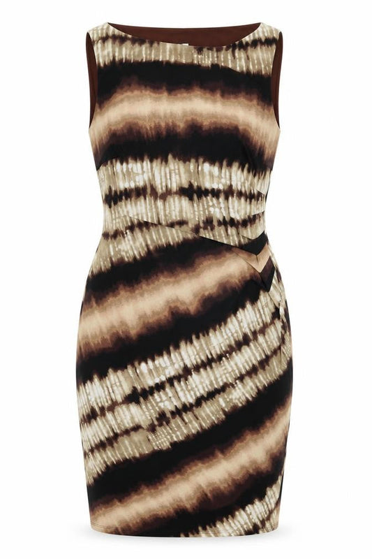 Anne Klein Womens Brown Geometric Polyester Bodycon Size 12 V-Neck Pullover
