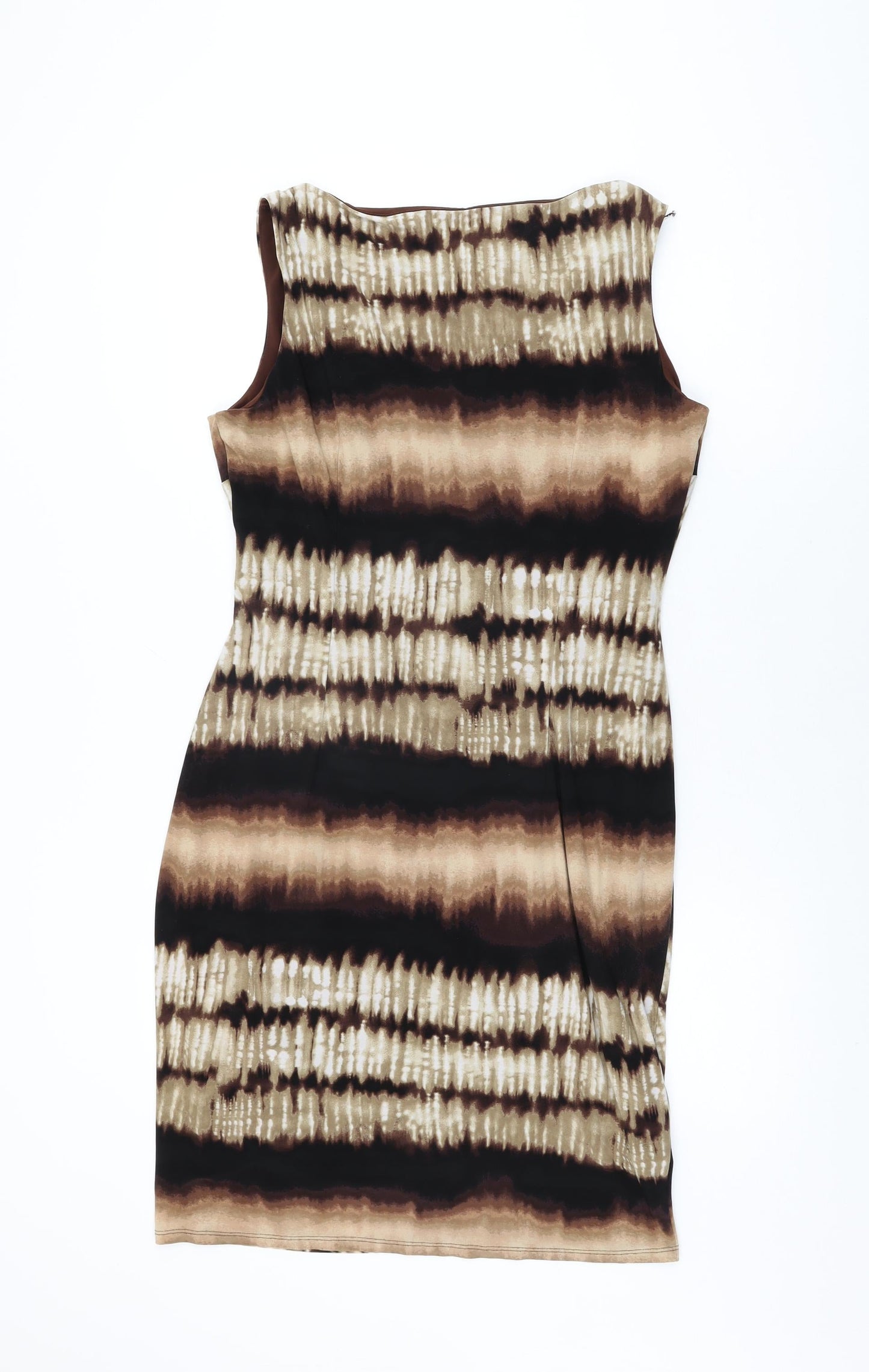 Anne Klein Womens Brown Geometric Polyester Bodycon Size 12 V-Neck Pullover
