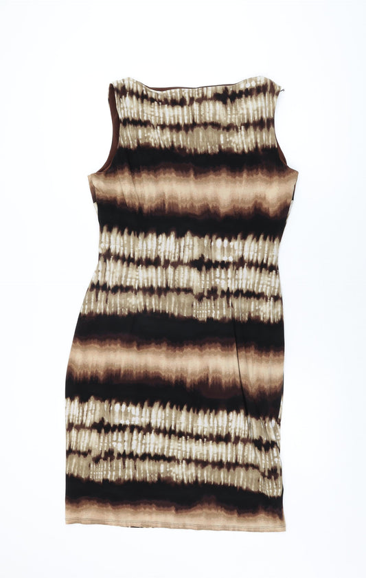 Anne Klein Womens Brown Geometric Polyester Bodycon Size 12 V-Neck Pullover