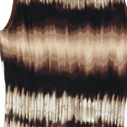 Anne Klein Womens Brown Geometric Polyester Bodycon Size 12 V-Neck Pullover