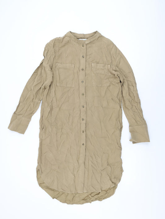 Autograph Womens Beige Viscose Shift Size 8 Round Neck Button