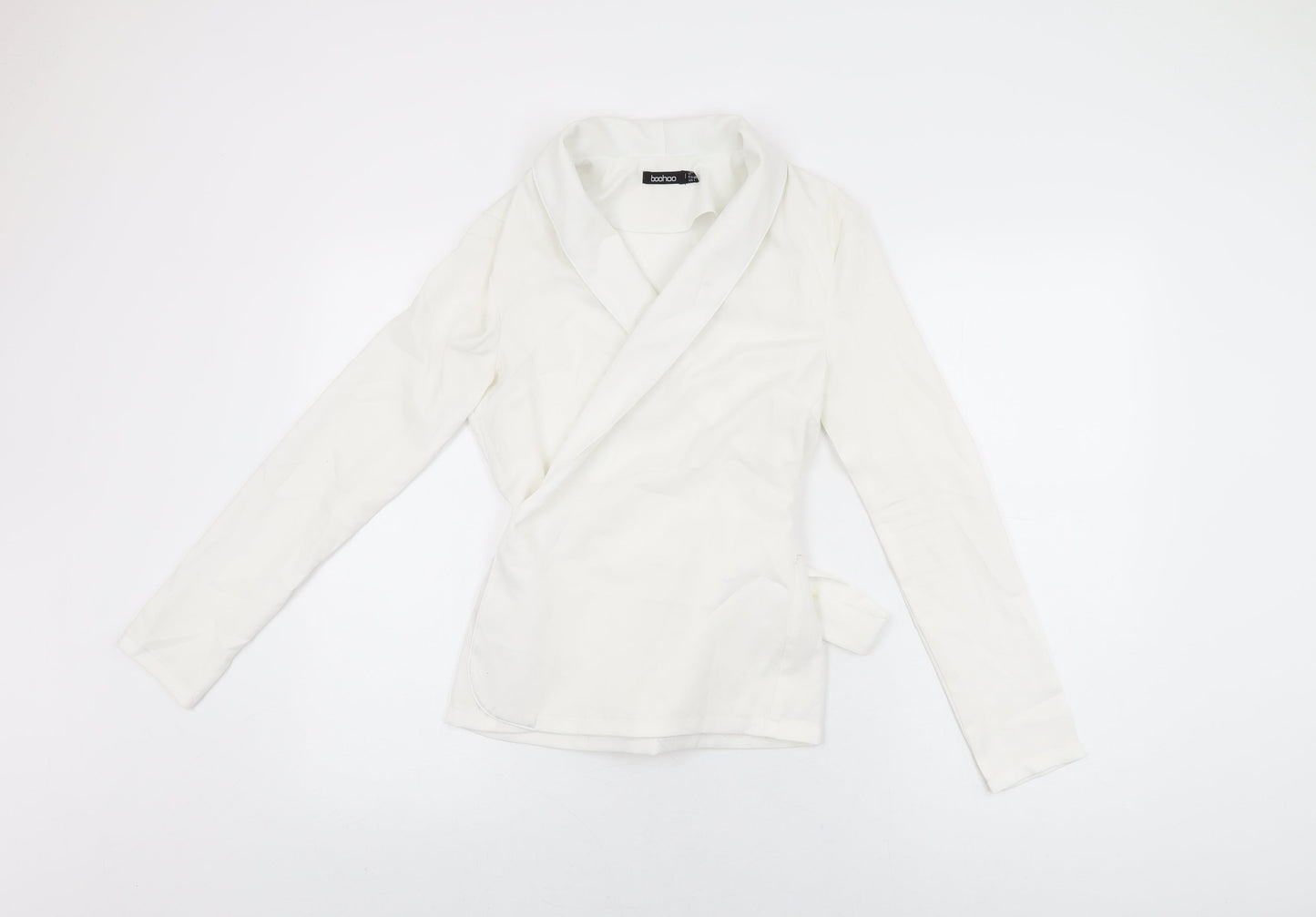 Boohoo Womens White Polyester Wrap T-Shirt Size 8 Collared