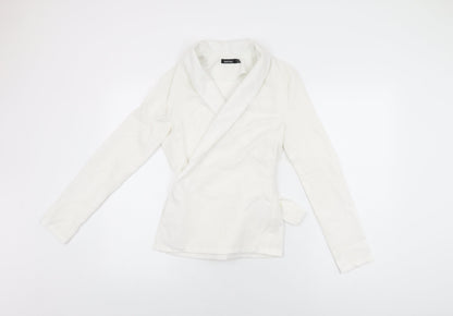 Boohoo Womens White Polyester Wrap T-Shirt Size 8 Collared