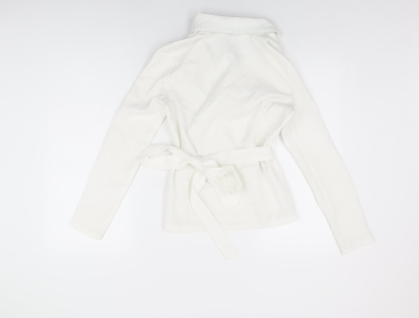 Boohoo Womens White Polyester Wrap T-Shirt Size 8 Collared