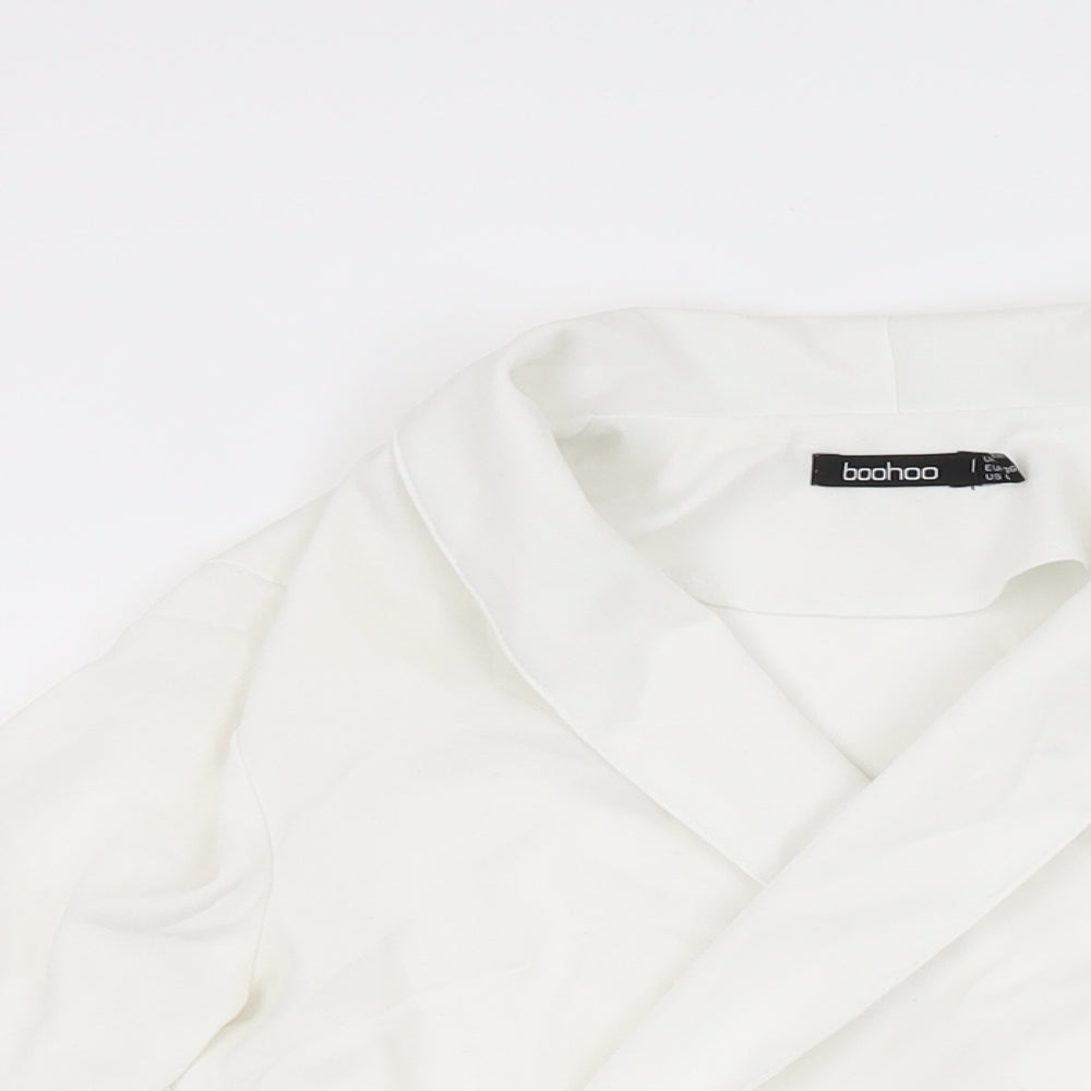 Boohoo Womens White Polyester Wrap T-Shirt Size 8 Collared
