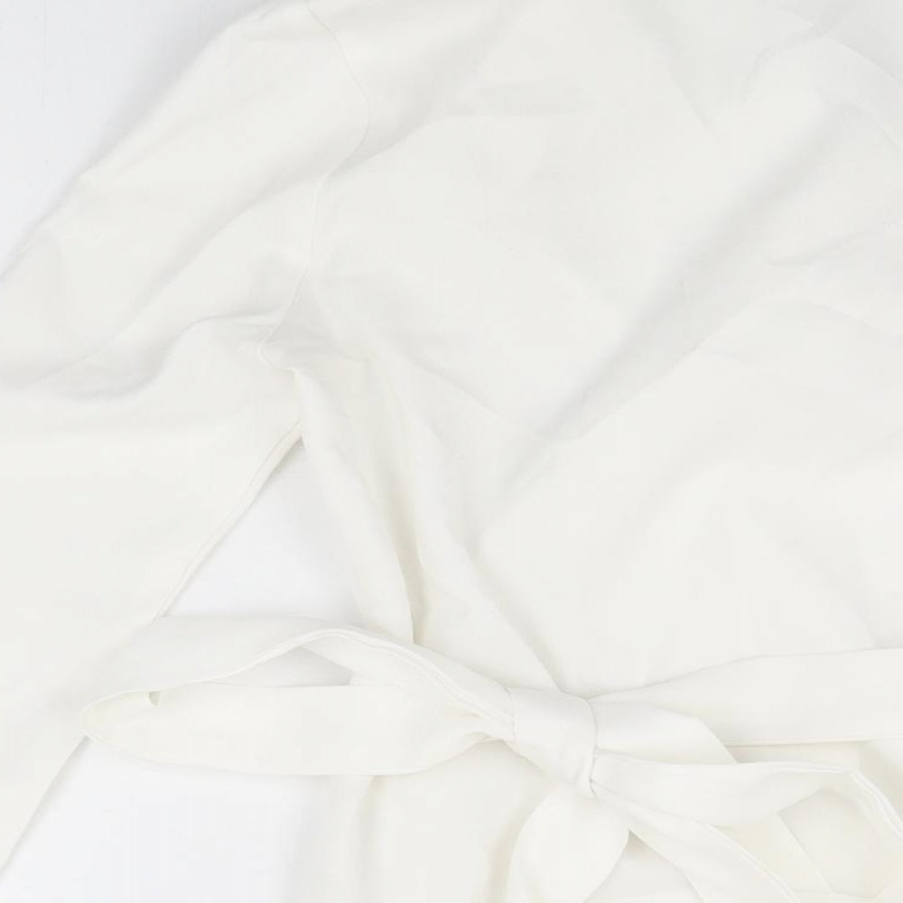 Boohoo Womens White Polyester Wrap T-Shirt Size 8 Collared