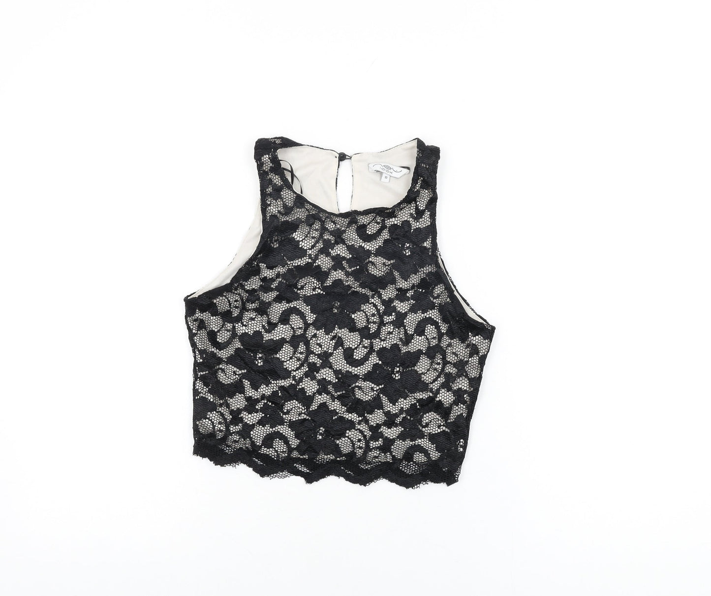 Womens UK Size 10 New Look Black Cropped T-Shirt