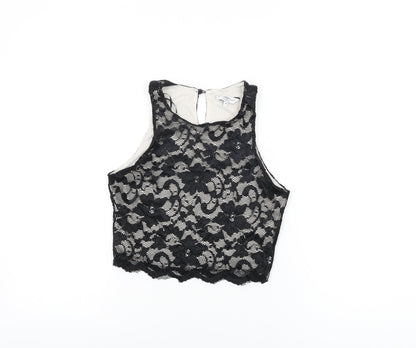 Womens UK Size 10 New Look Black Cropped T-Shirt