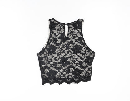 Womens UK Size 10 New Look Black Cropped T-Shirt
