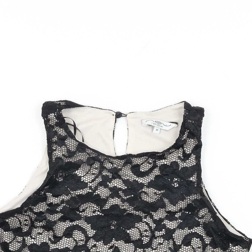 Womens UK Size 10 New Look Black Cropped T-Shirt