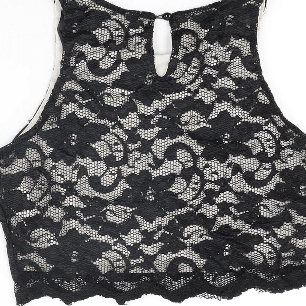 Womens UK Size 10 New Look Black Cropped T-Shirt