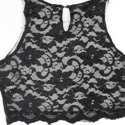Womens UK Size 10 New Look Black Cropped T-Shirt