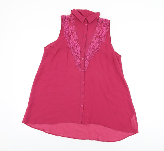 Miss Selfridge Womens Pink Polyester Basic Button-Up Size 10 Collared