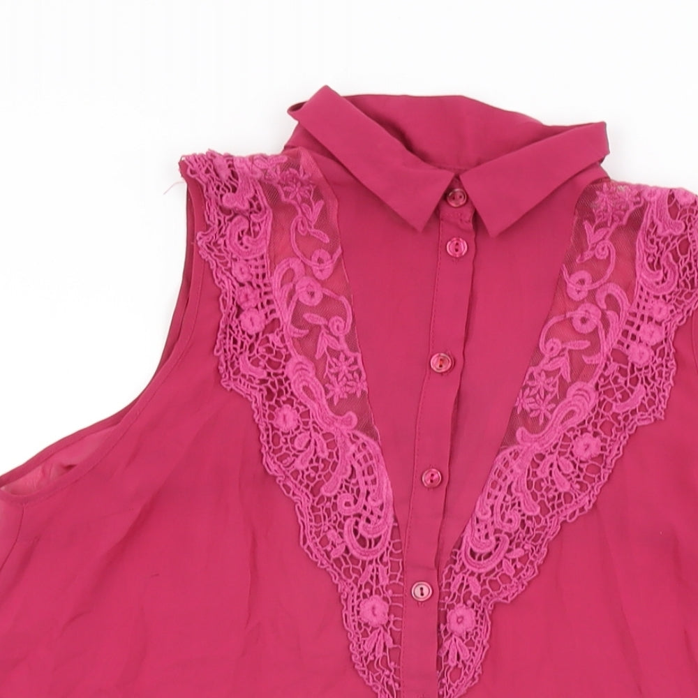 Miss Selfridge Womens Pink Polyester Basic Button-Up Size 10 Collared