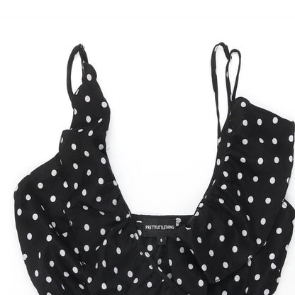 PRETTYLITTLETHING Womens Black Polka Dot Polyester Wrap Dress Size 8 V-Neck Tie