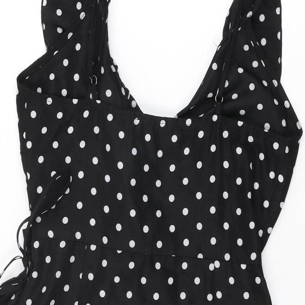 PRETTYLITTLETHING Womens Black Polka Dot Polyester Wrap Dress Size 8 V-Neck Tie