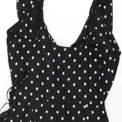 PRETTYLITTLETHING Womens Black Polka Dot Polyester Wrap Dress Size 8 V-Neck Tie